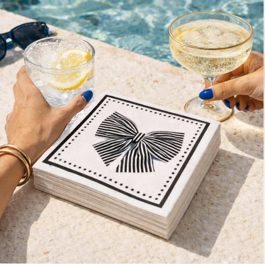 Maven Home Linen-Feel Cocktail Napkins, Black Bow