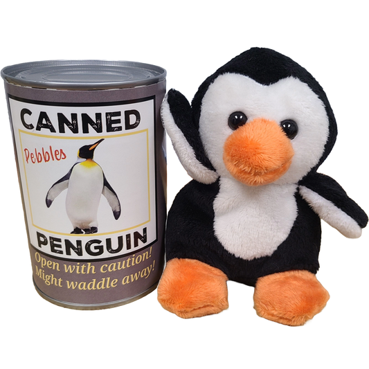 Pebbles the Canned Penguin Stuffed Animal Plush w/Jokes: Pop Top Lid