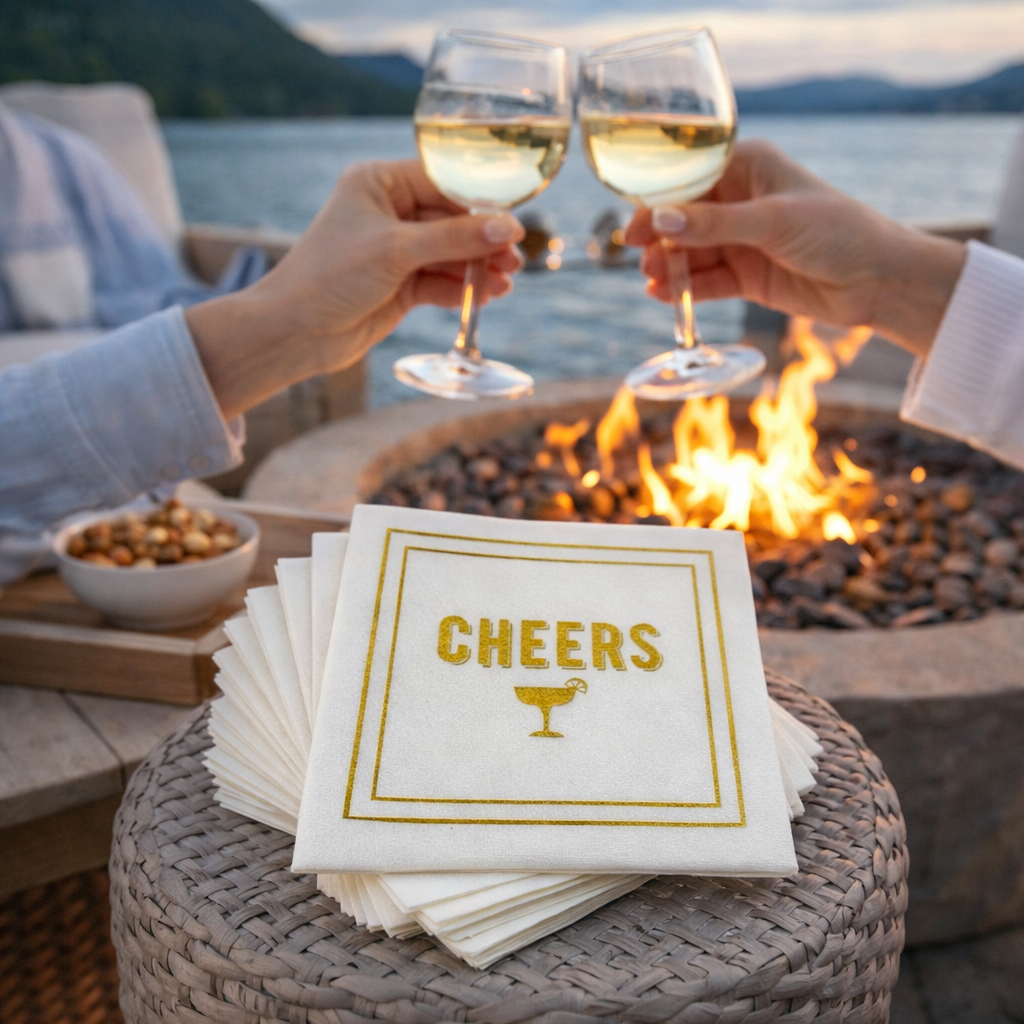 Maven Home Linen-Feel Cocktail Napkins, Cheers