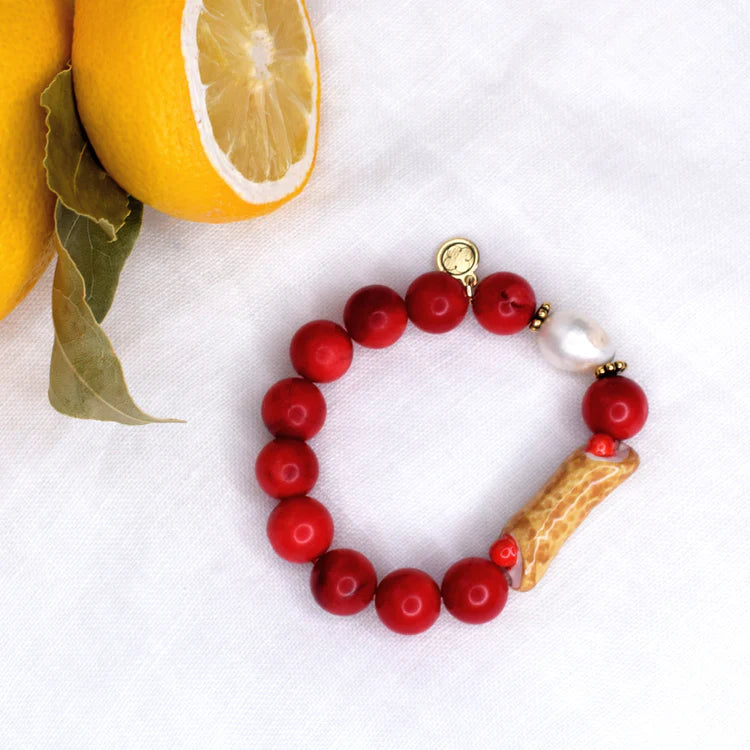 Red Coral w/ Hand Painted Ceramic Cannoli