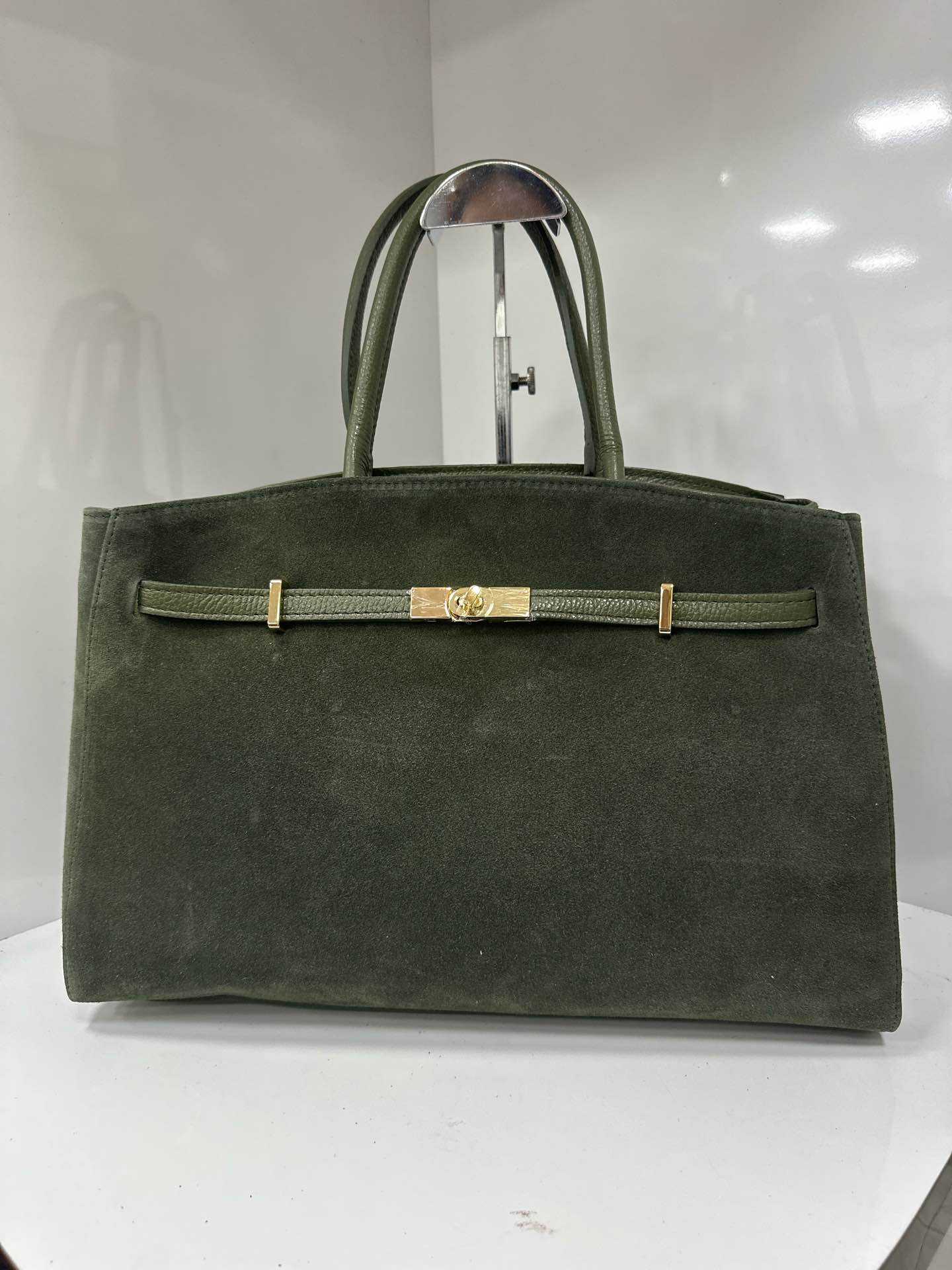 Italian Leather Suede Handbag - Orange