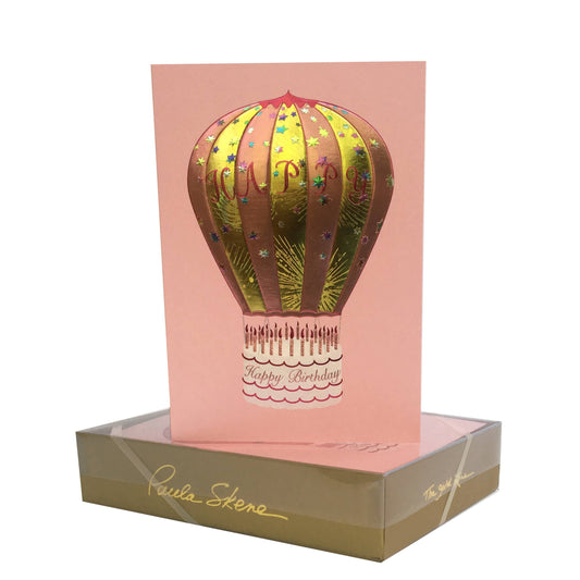 Hot Air Balloon Birthday Card on Pink