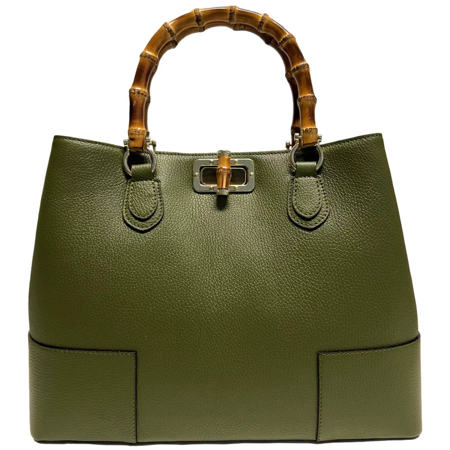 Modarno Women's Bag in Genuine Leather with Real Bamboo Hand: Emerald Green