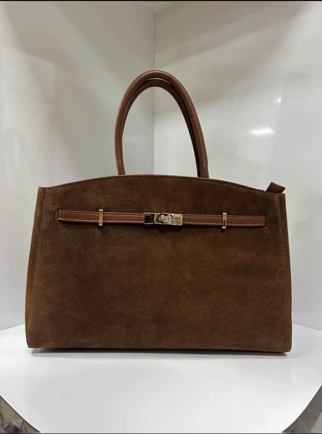 Italian Leather Suede Handbag - Orange