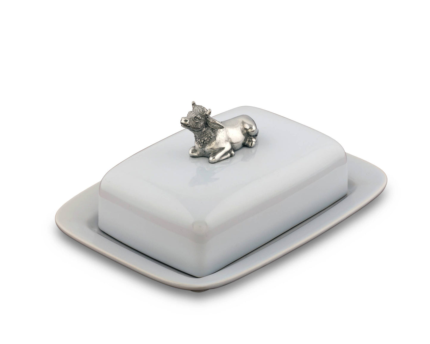 Stoneware Butter Dish with Pewter Mabel the Cow