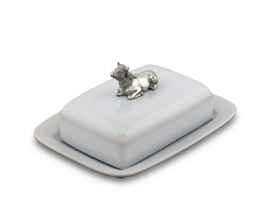 Stoneware Butter Dish with Pewter Mabel the Cow