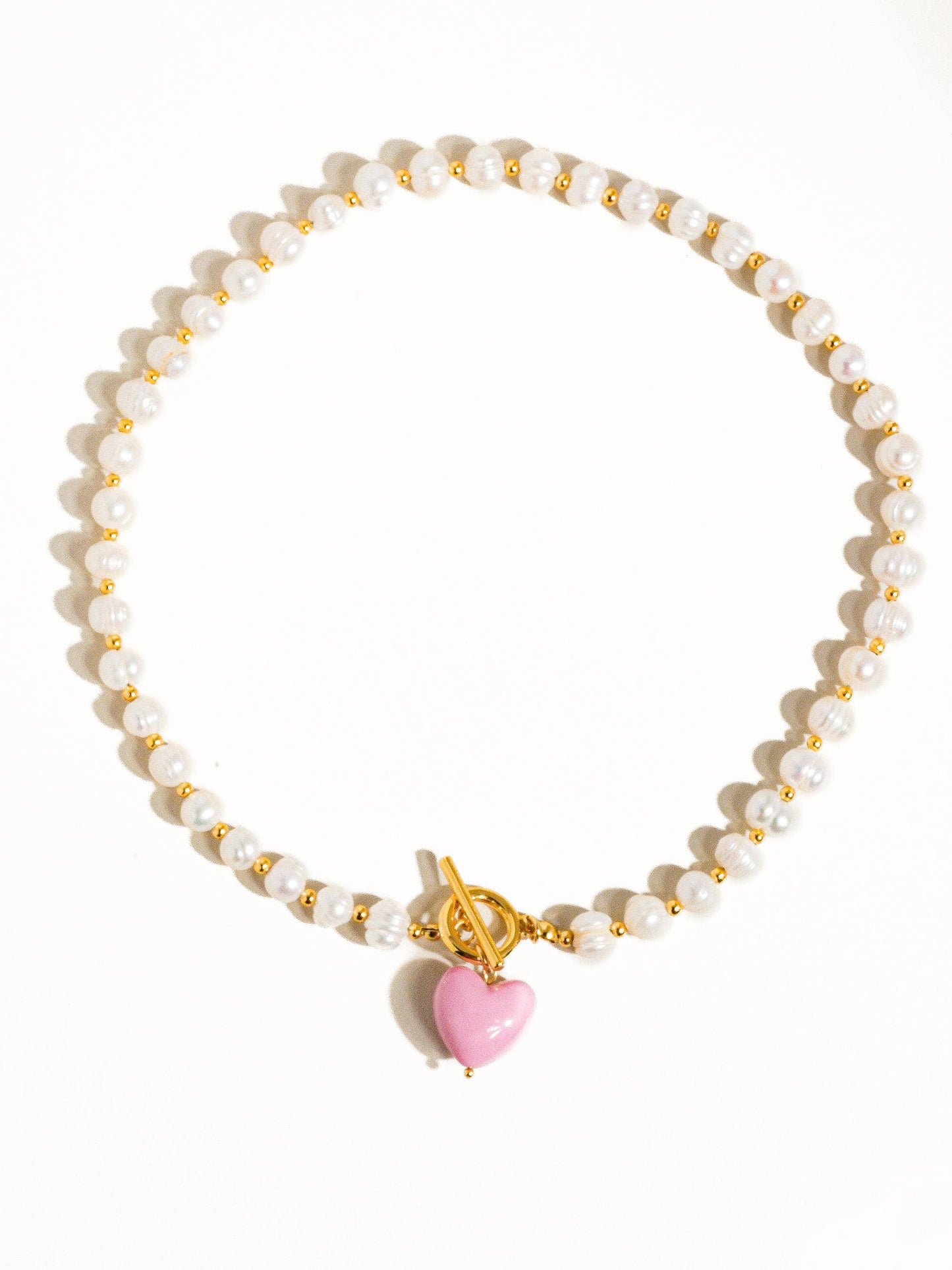 Wren Vintage Natural Pearl Heart Necklace: Red