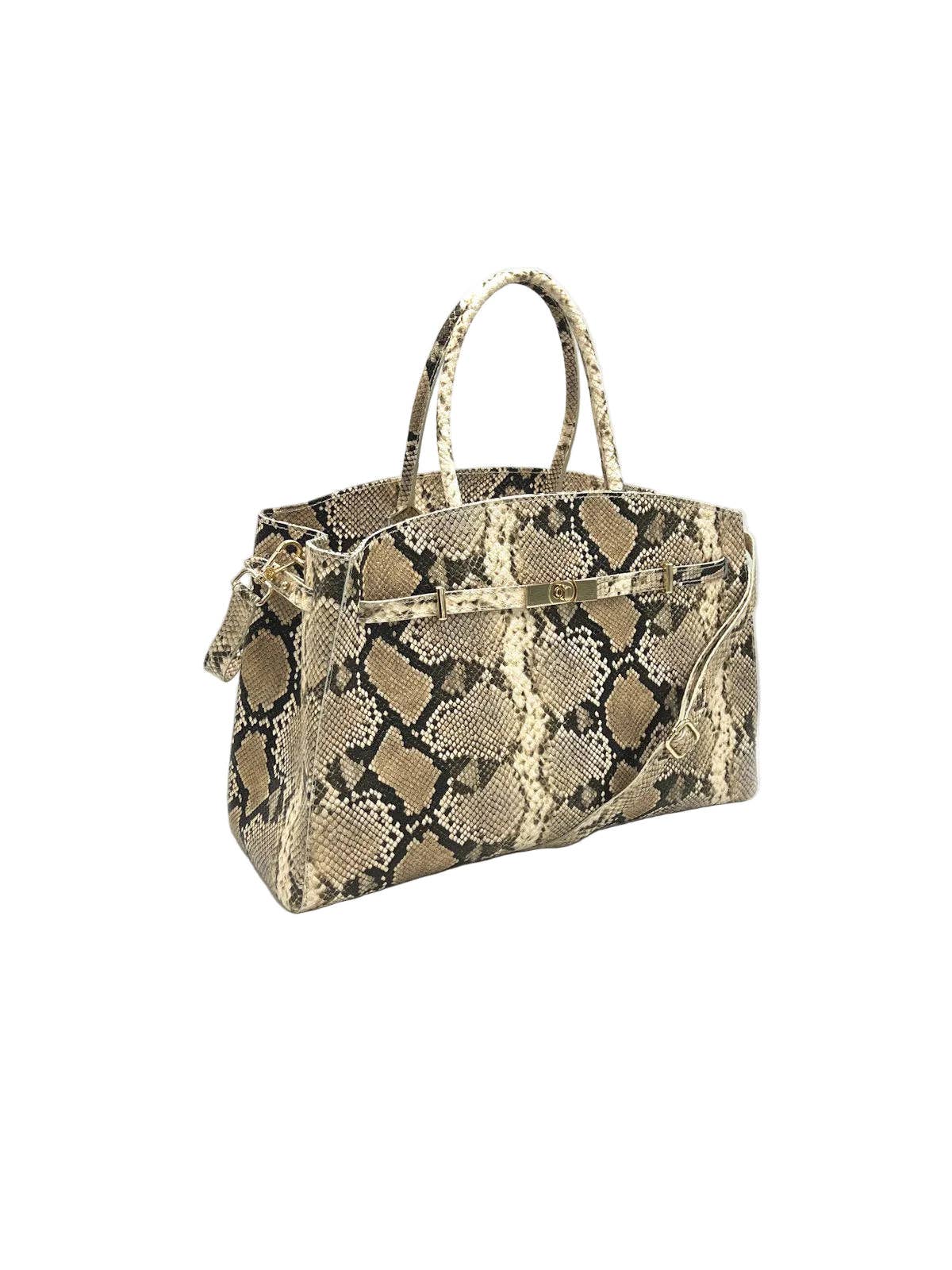Genuine Leather Handbag - Snake Print