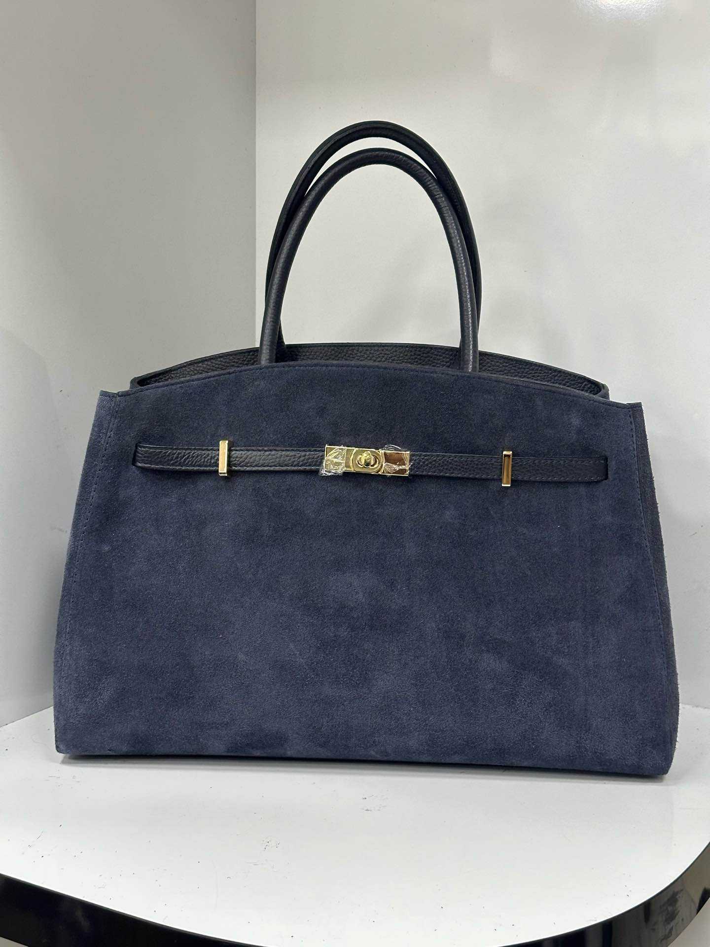 Italian Leather Suede Handbag - Orange