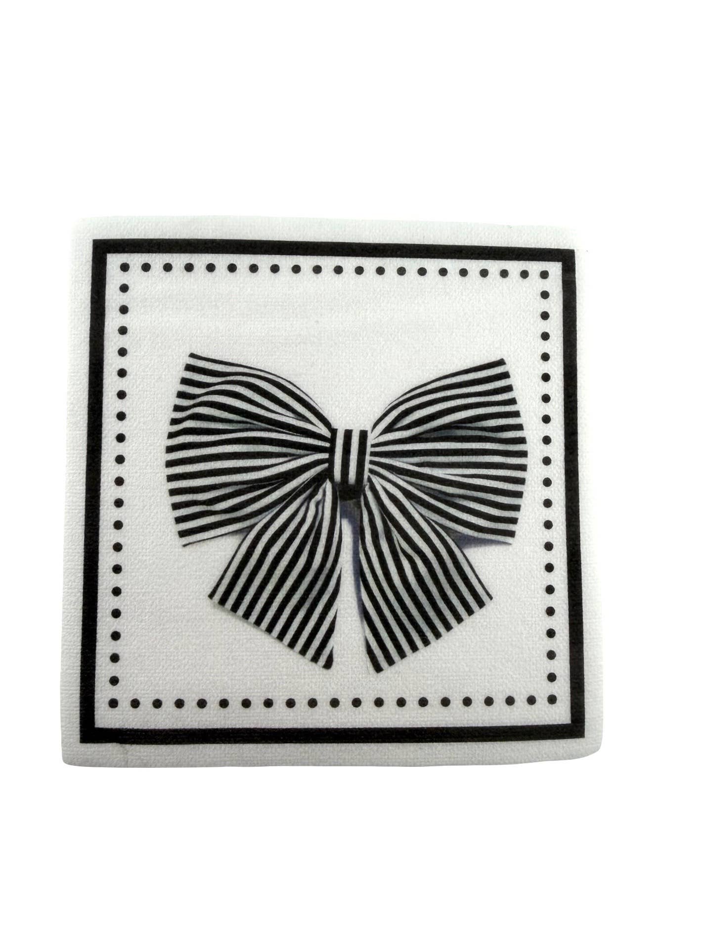 Maven Home Linen-Feel Cocktail Napkins, Black Bow