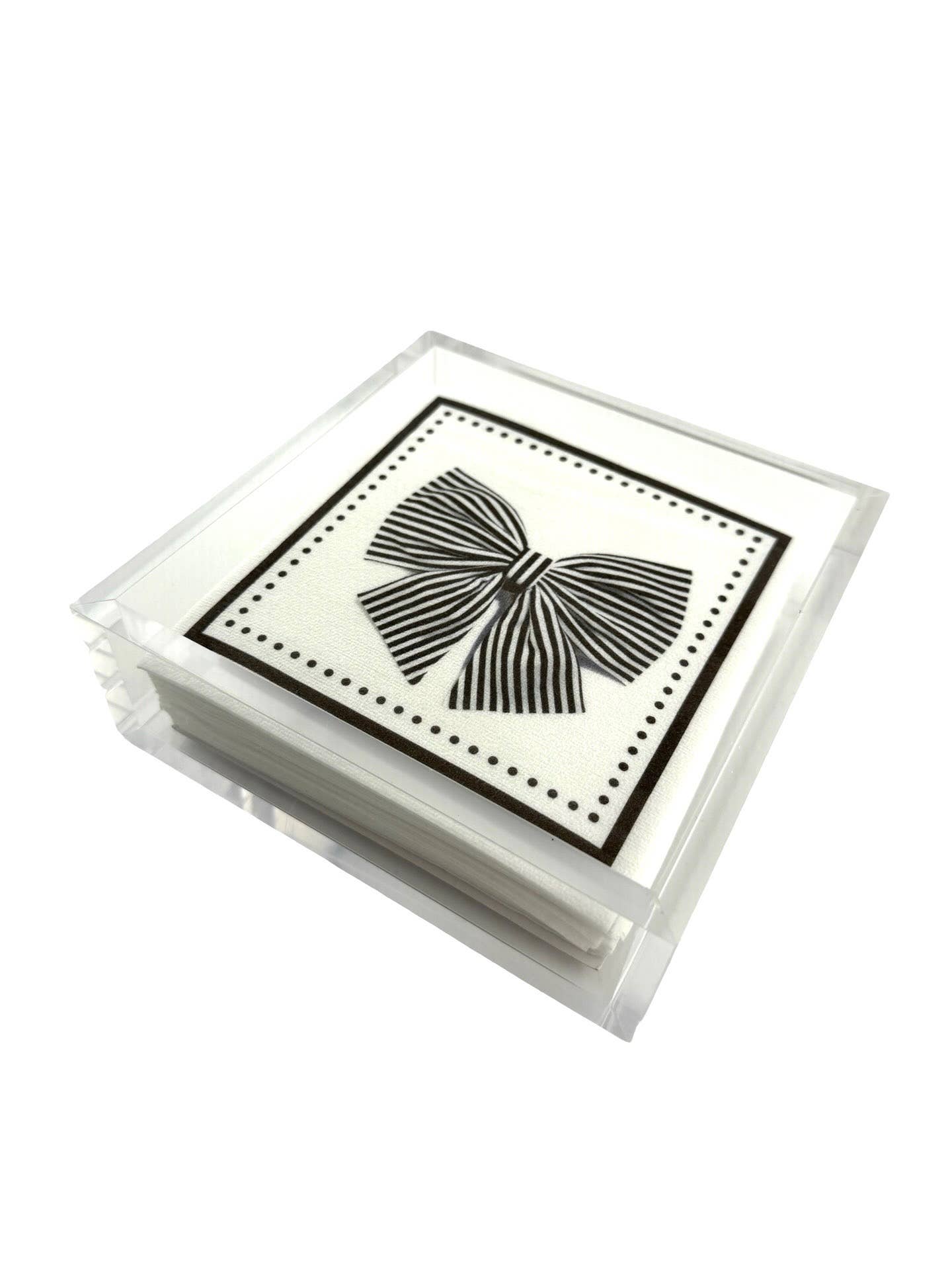 Maven Home Linen-Feel Cocktail Napkins, Black Bow
