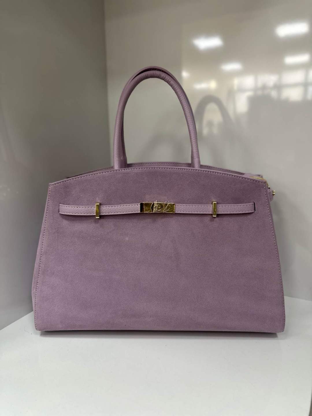 Italian Leather Suede Handbag - Orange