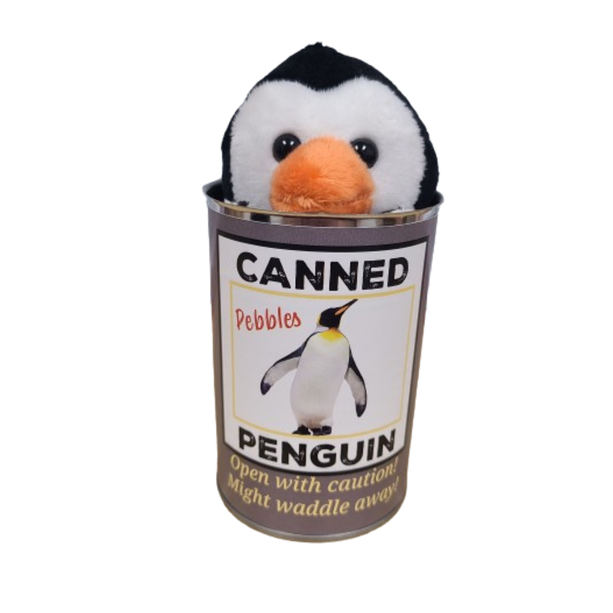 Pebbles the Canned Penguin Stuffed Animal Plush w/Jokes: Pop Top Lid