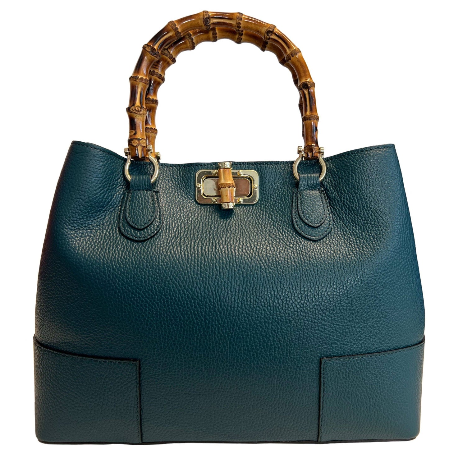 Modarno Women's Bag in Genuine Leather with Real Bamboo Hand: Emerald Green