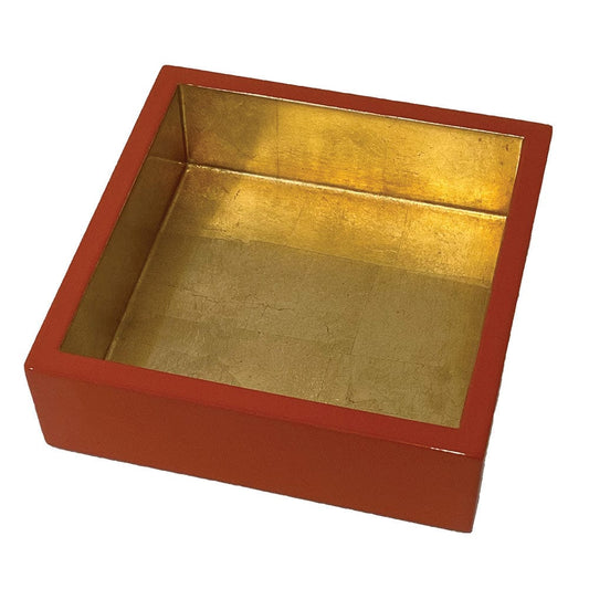 Caspari Lacquer Cocktail Napkin Holder - Coral with Gold