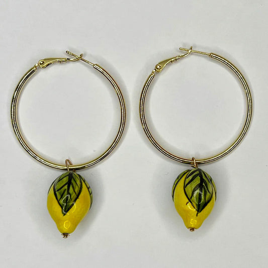 Lemon Ceramic Hoop Earrings