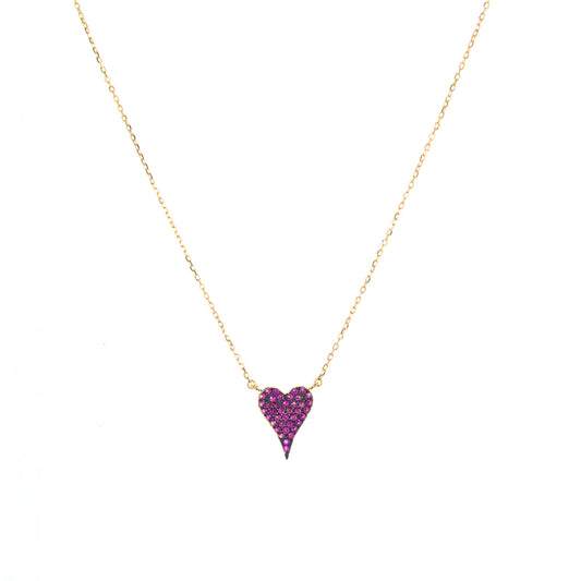 Gold Plated Sterling Pave Heart Necklace - Ruby