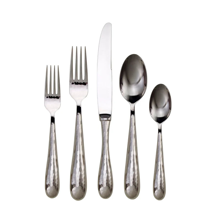 Ricci Florence Mirrored Hammered 18/10 Stainless Steel 5 Piece Flatware Set, Service for 1