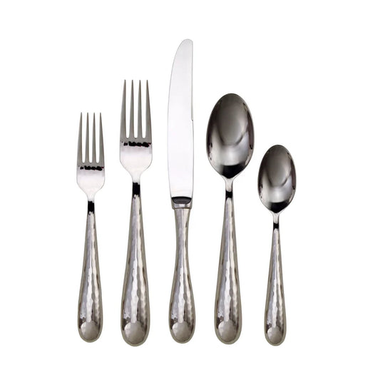 Ricci Florence Mirrored Hammered 18/10 Stainless Steel 5 Piece Flatware Set, Service for 1