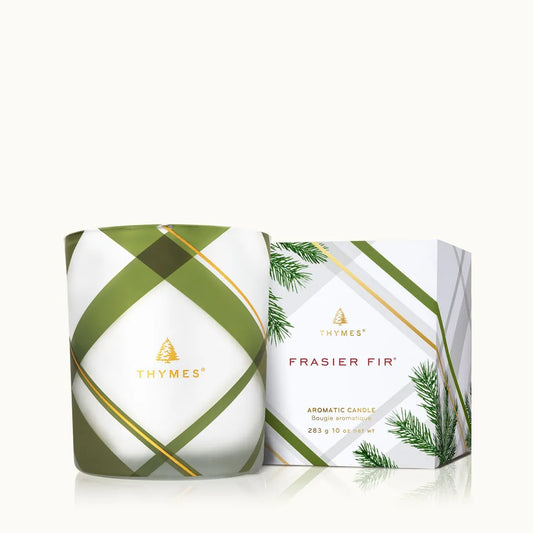 THYMES Frasier Fir® Frosted Plaid Medium Candle