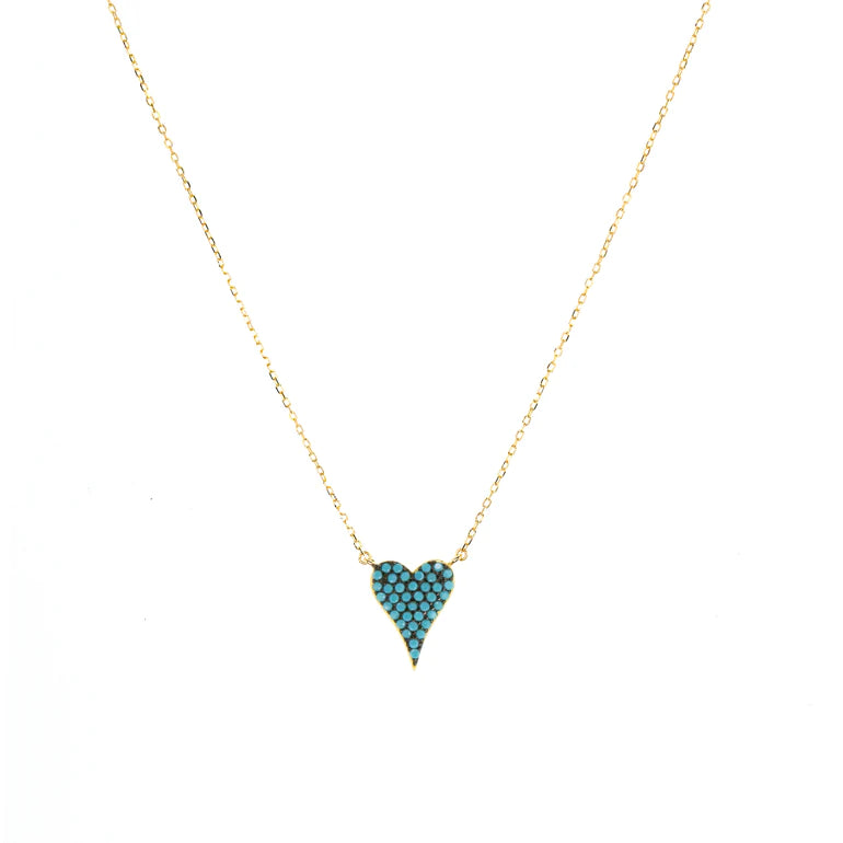 Gold Plated Sterling Pave Heart - Turquoise